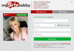 Screenshot der kostenlosen Profilerstellung bei mydirtyhobby