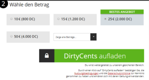 Screenshot des DirtyCoins-Aufladevorgangs bei mydirtyhobby
