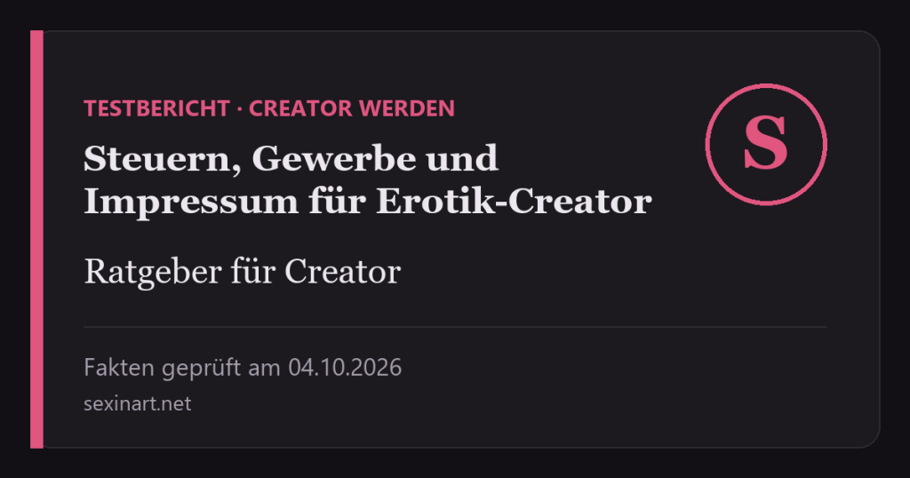 Steuern, Gewerbe und Impressum für Erotik-Creator: Titelgrafik mit Prüfdatum